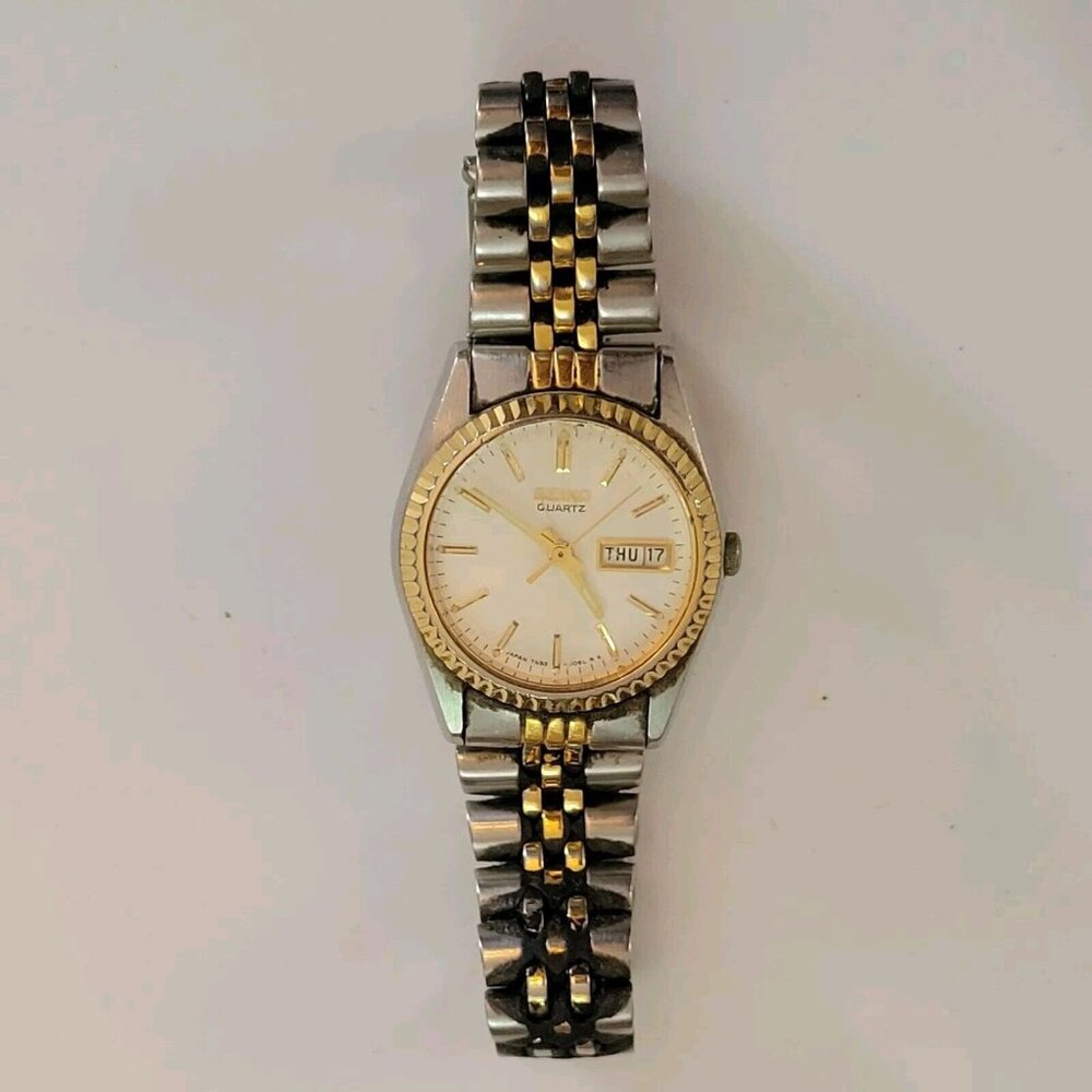 Seiko Quartz Two-Tone Stainless Steel Watch With Day-Date Function